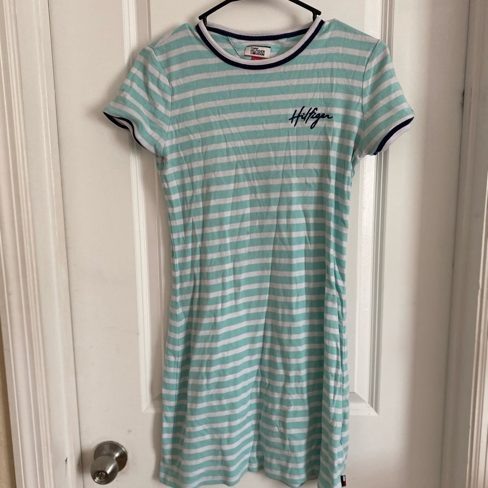 Tommy Hilfiger Aqua and White Striped Dress